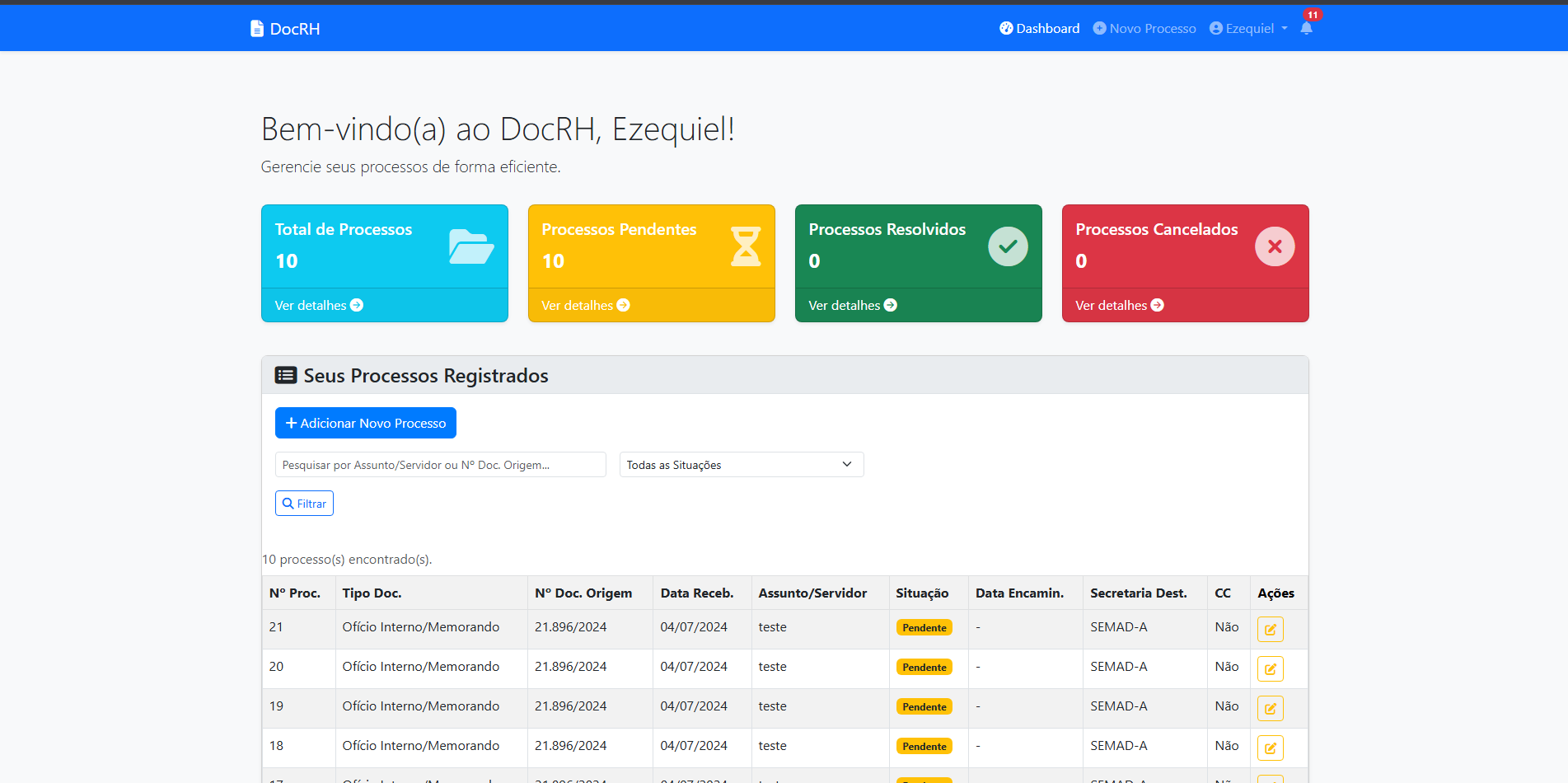 Dashboard do DocRH